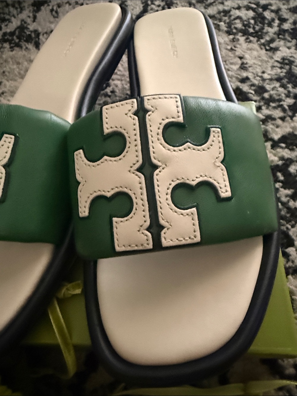 Tory Burch Green Leather Slide Sandals - Picture 4 of 6